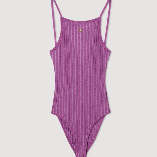 Sandro Ribbed Purple One-Piece Bodysuit Size S